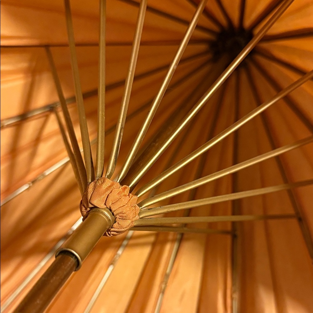 Peach taffeta parasol / umbrella